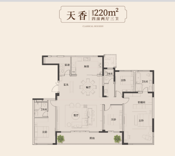 洋房220m²四房两厅三卫