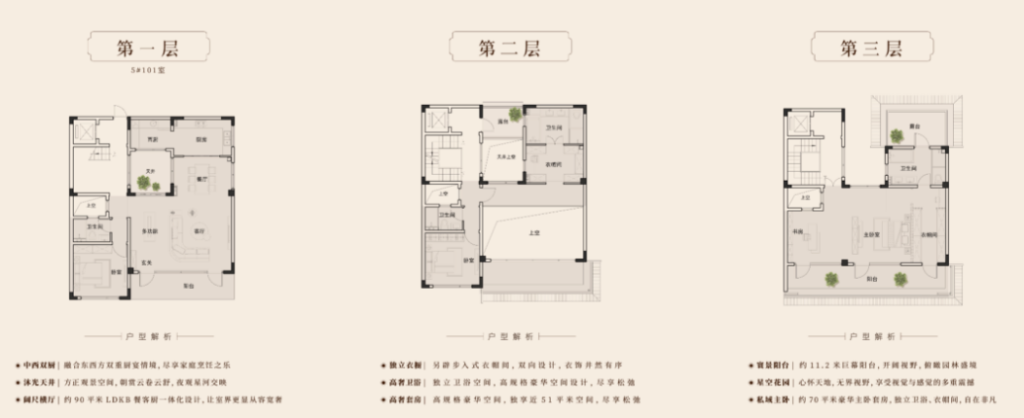 联排户建面约310m²三房两厅四卫